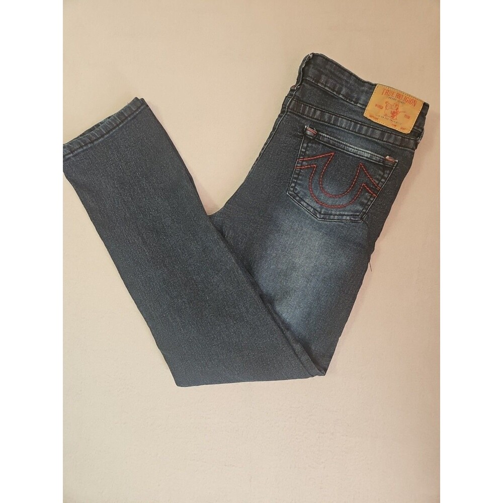 True Religion Jeans Girls (16) Blue 28"X28" Moto Straight Leg Stretch